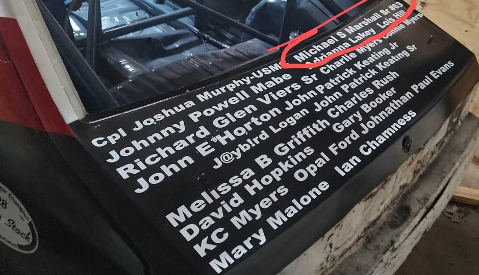 Names displayed on the rear deck of the #28 race car